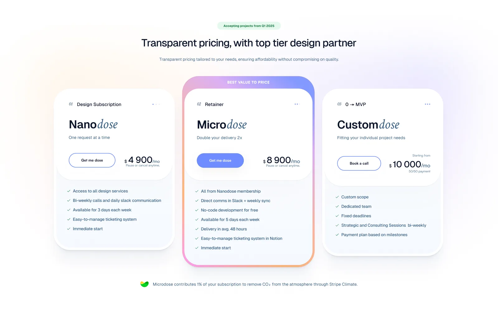 Design subscription pricing with three retainer tiers