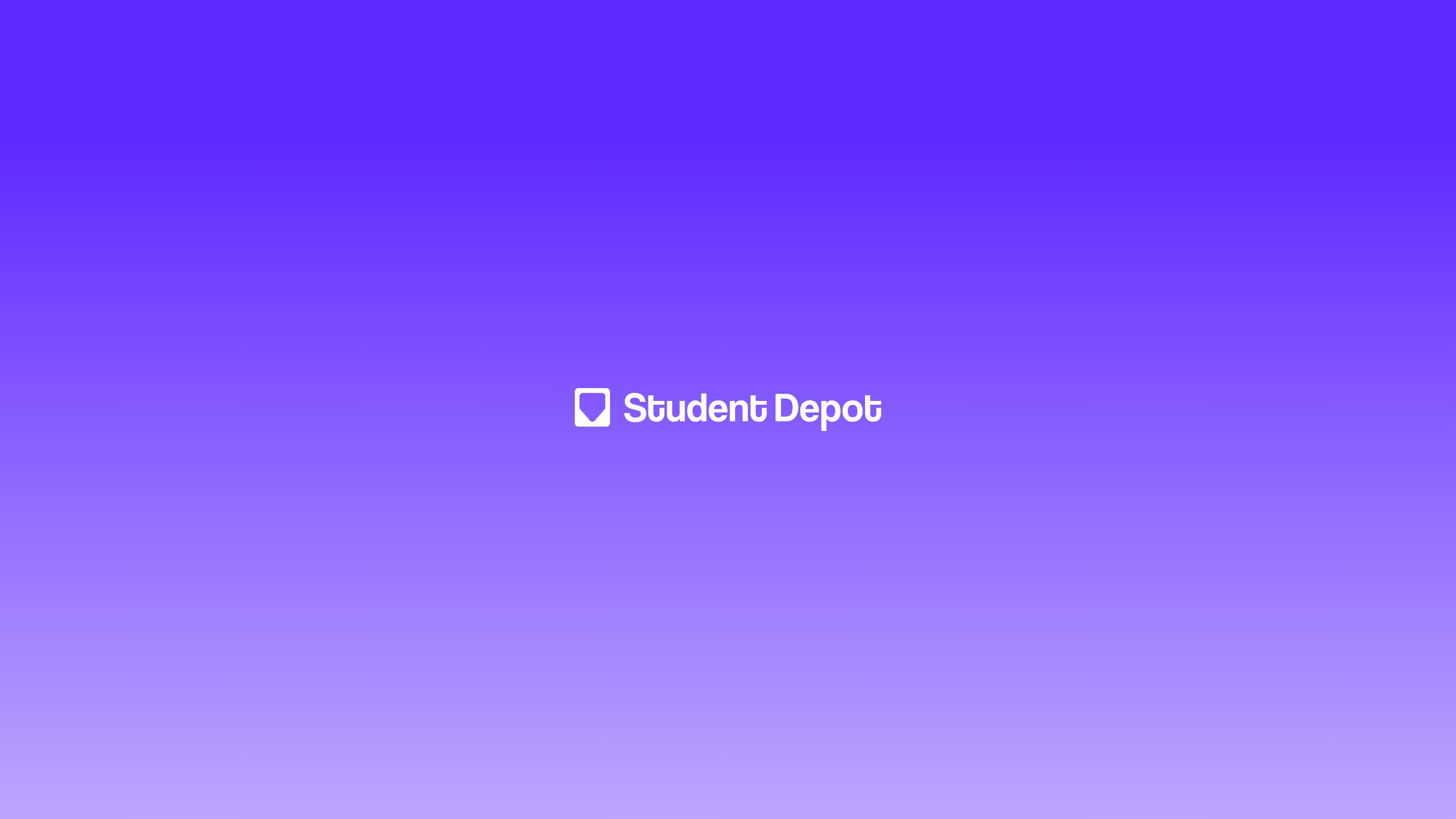 Student Depot brand plate: the Student Depot logo centred on a violet gradient
