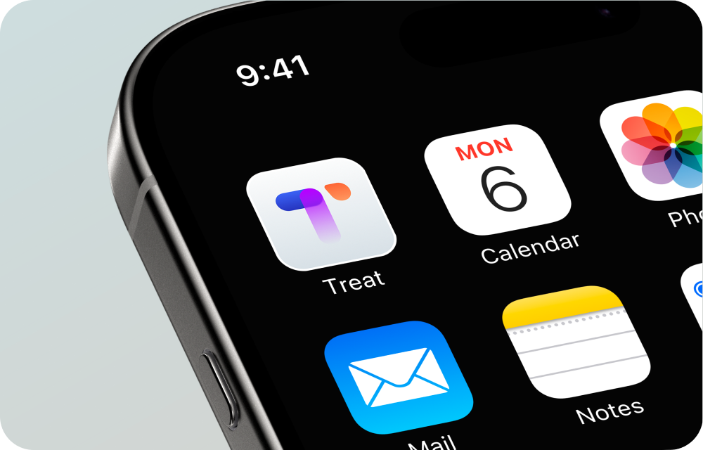 iPhone home screen with the Treat app icon