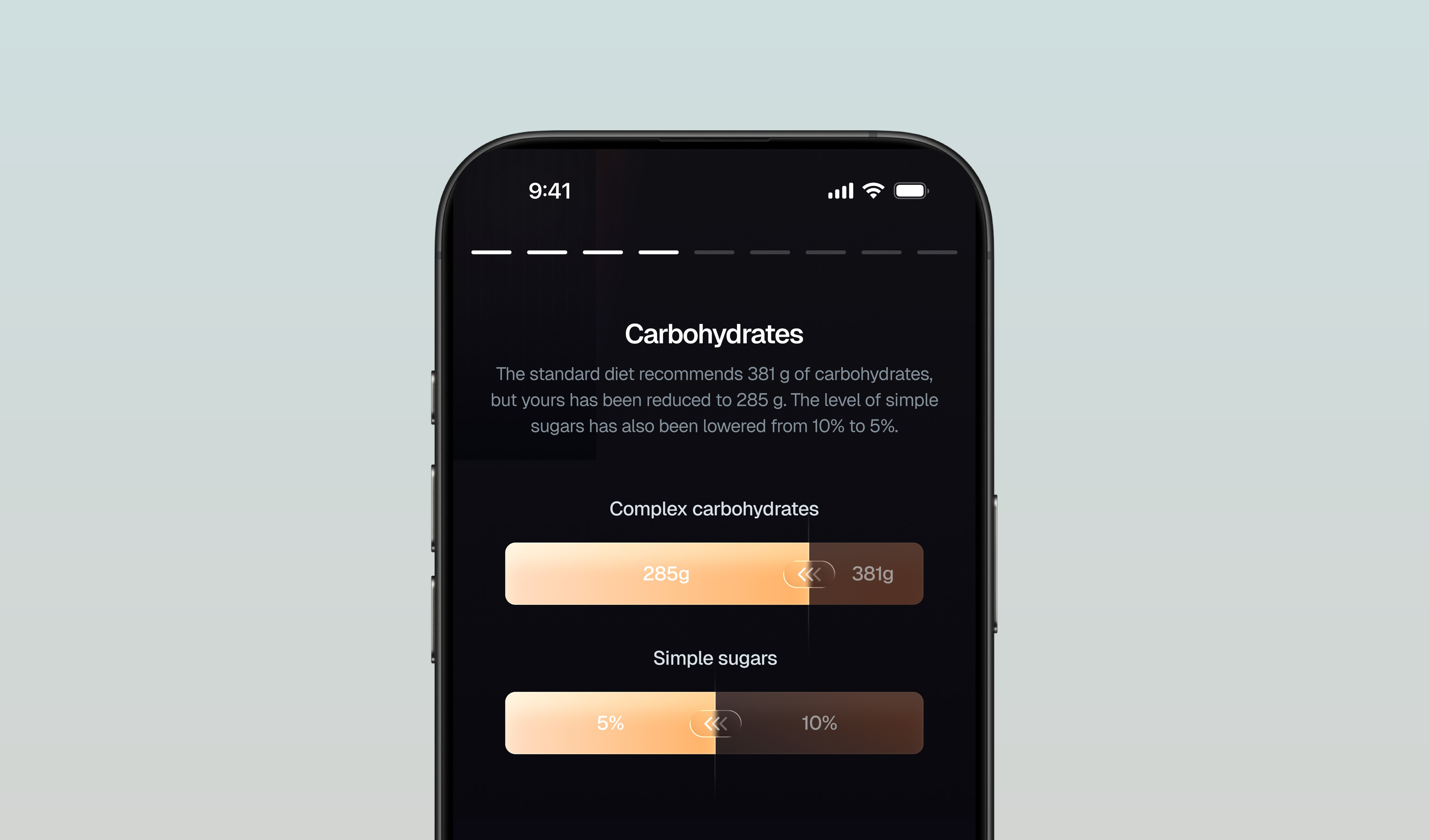 iPhone with the Treat carbohydrates screen and orange comparison bars